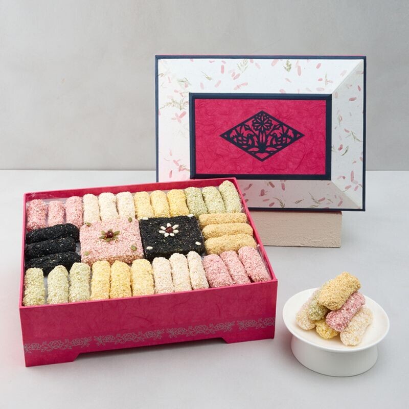 강릉무진장한과  춘천한지대 선물세트(인디핑크 고급보자기*노리개)